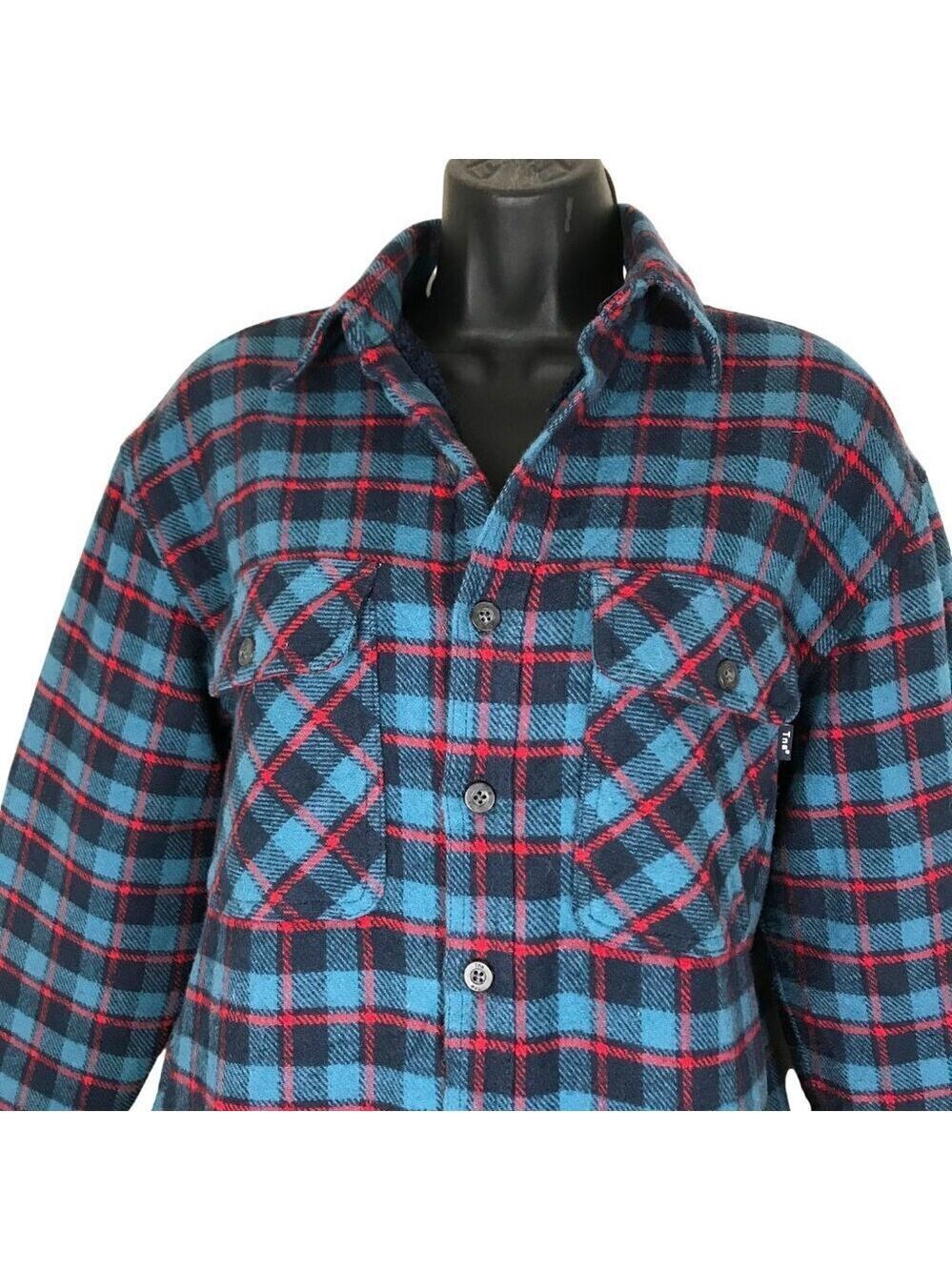 Aritzia TNA Blue & Red Plaid Flannel Faux Fur Lined Shacket Size L - Picture 4 of 8